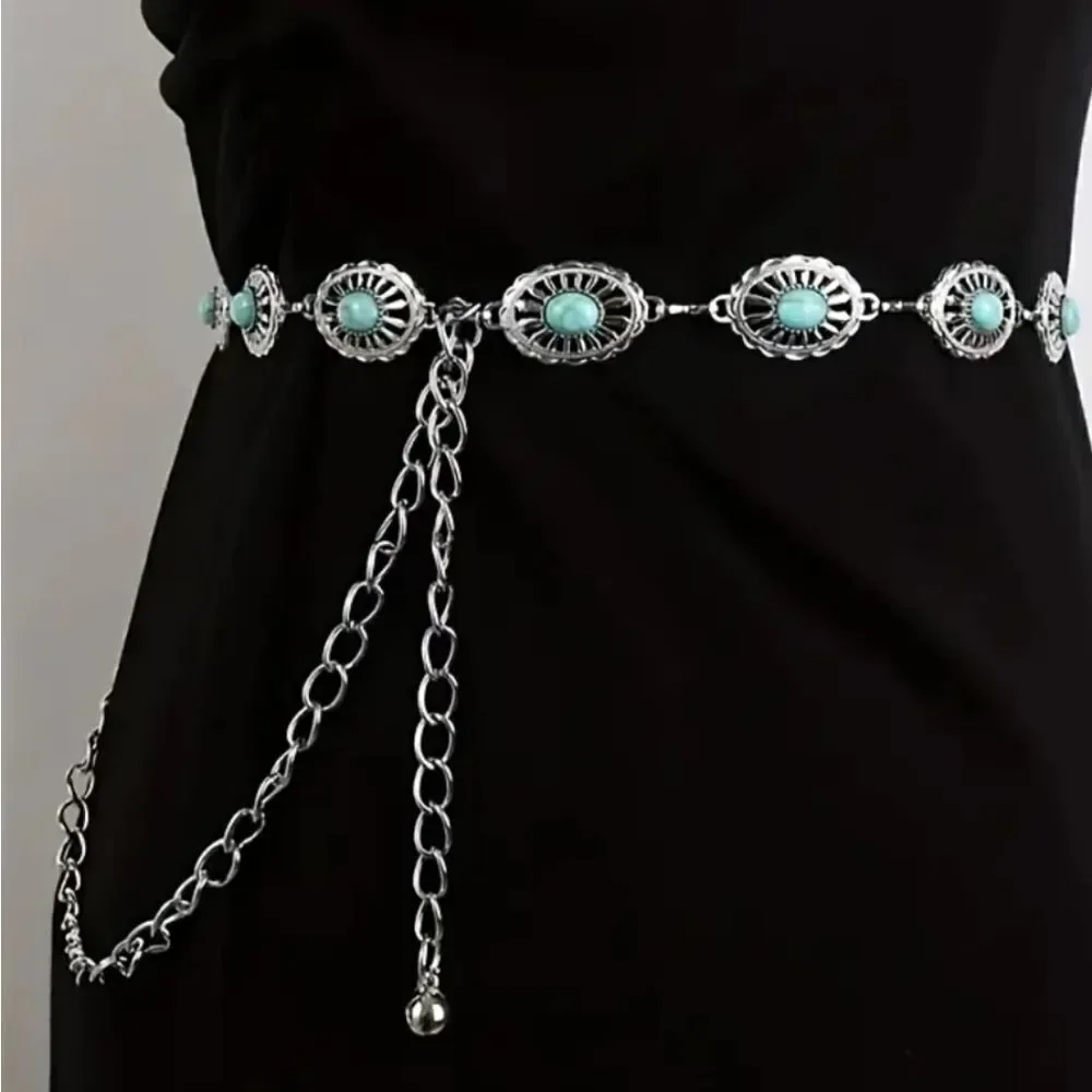 Vintage Style Silver Small Concho Chain Belt
